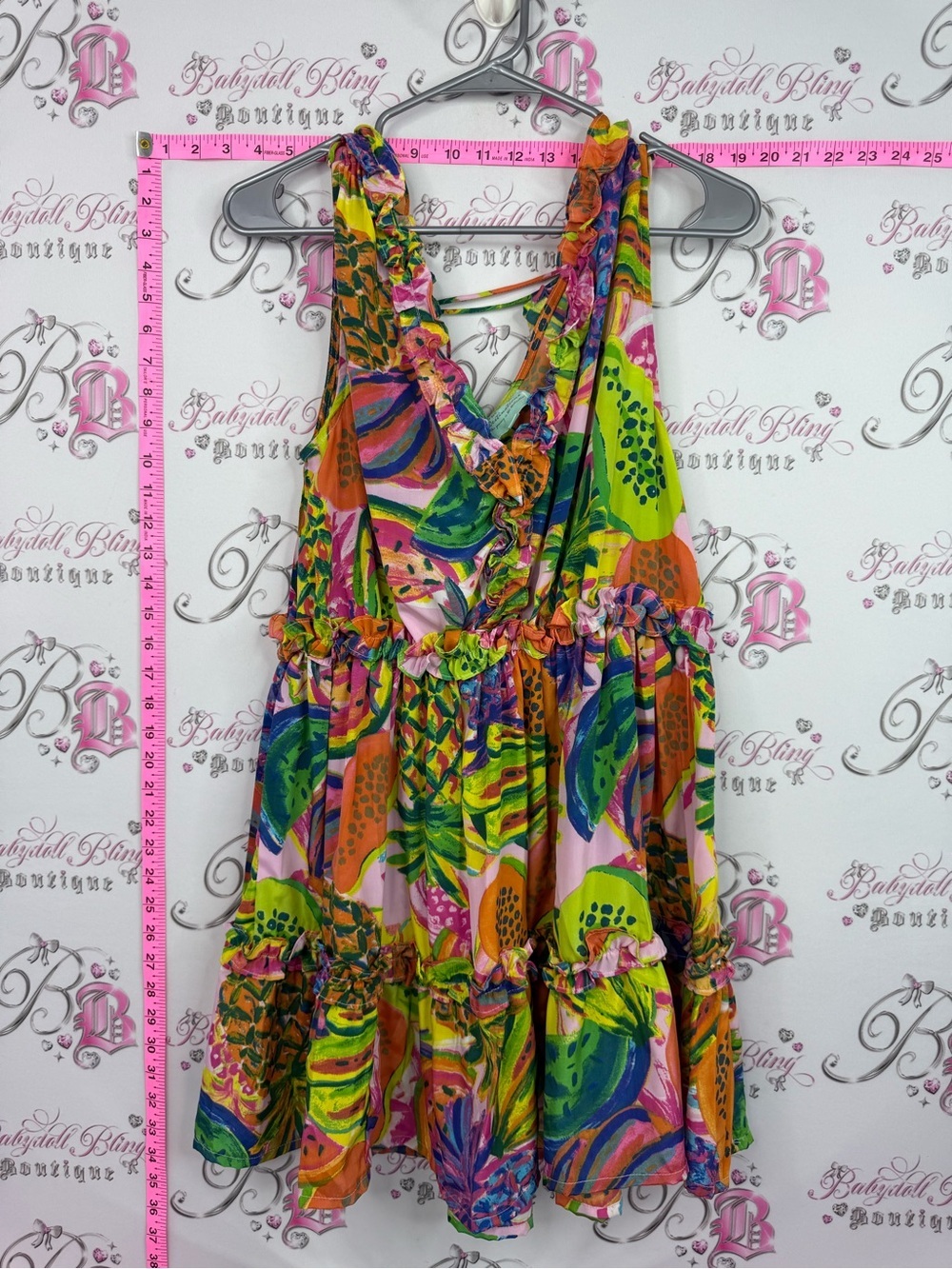 Free destinations dress Vibrant Tropical Print Ruffle Midi Dress - Pink & Green